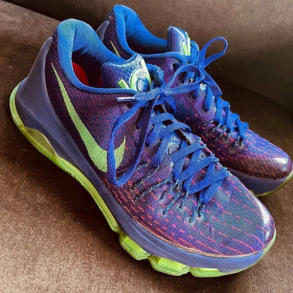 Excellent NIKE ZOOM KD 8 “SUIT” 749375-535 B-BALL SHOES PURPLE/NEON MEN’S 8 US